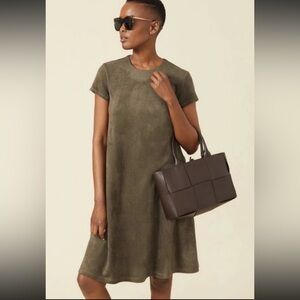 J McLaughlin Shift Dress Cap Sleeve Swing Olive Green Faux Suede Size XL Pockets